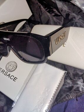 Versace Black And Gold Nib Sunglasses with Gold Logo